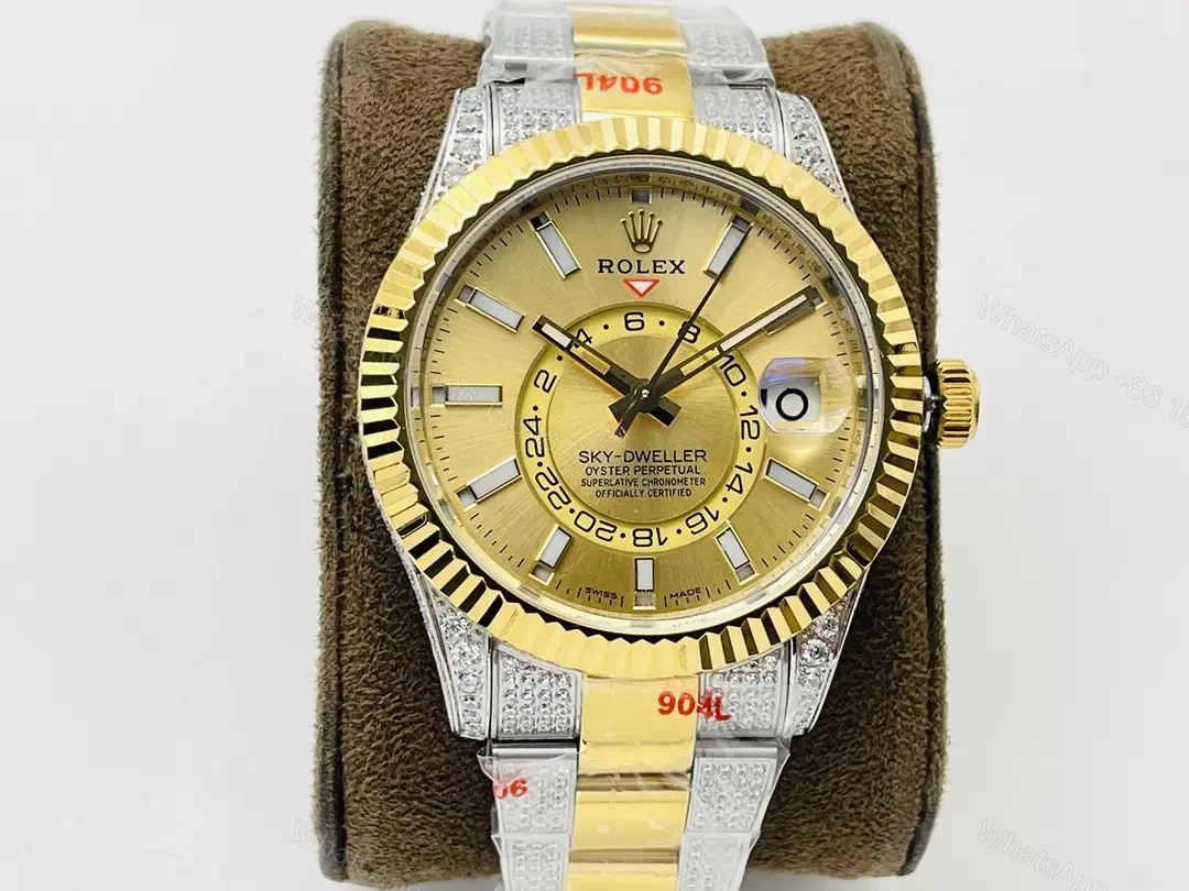 Fake Rolex Sky-Dweller Champagne Diamond 42mm ROLEX-SKY-CHAMP-DIA-TT-42 — view 1