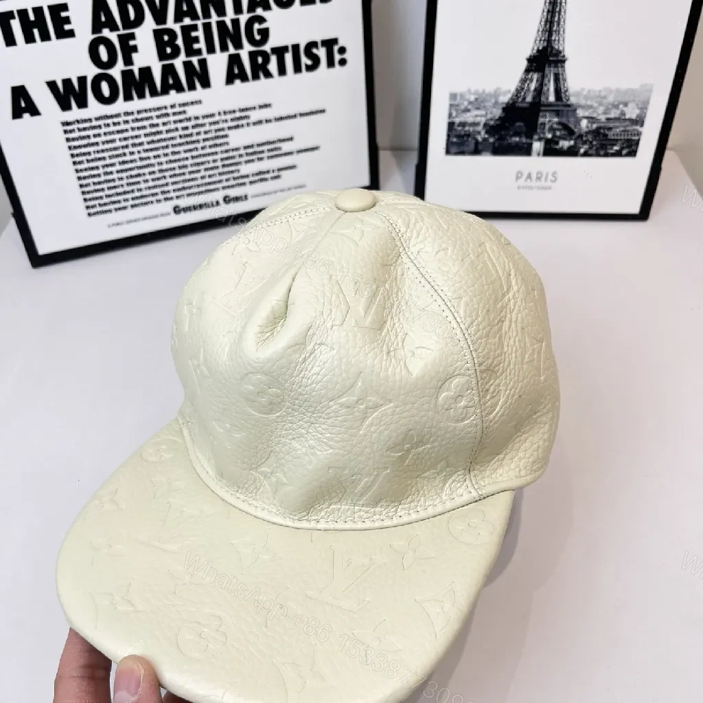 View 5 of White Embossed Cap with Subtle Monogram Texture (Casual Luxury)
