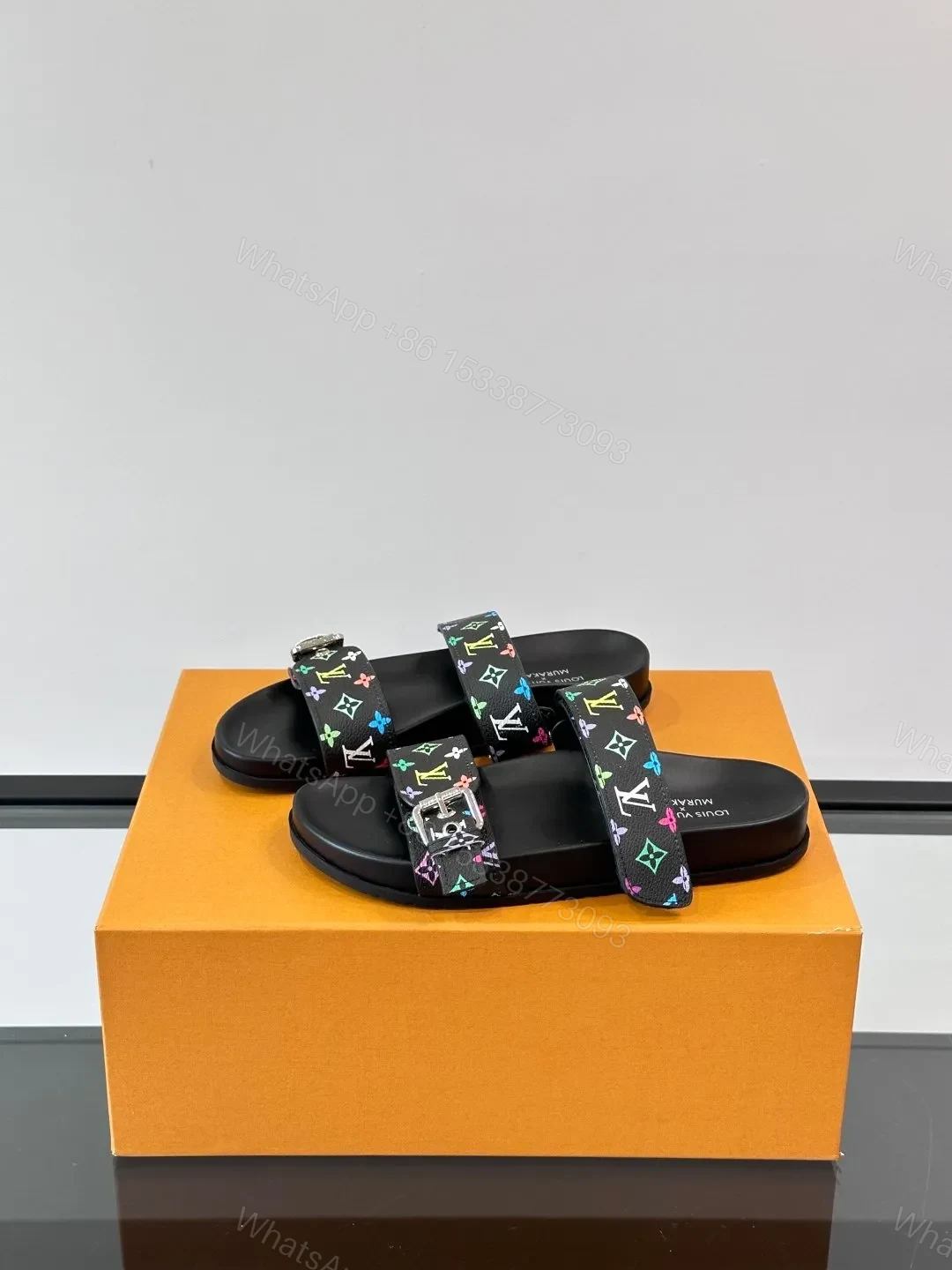 View 3 of LV Men Black Multicolor Canvas Straps Sandals