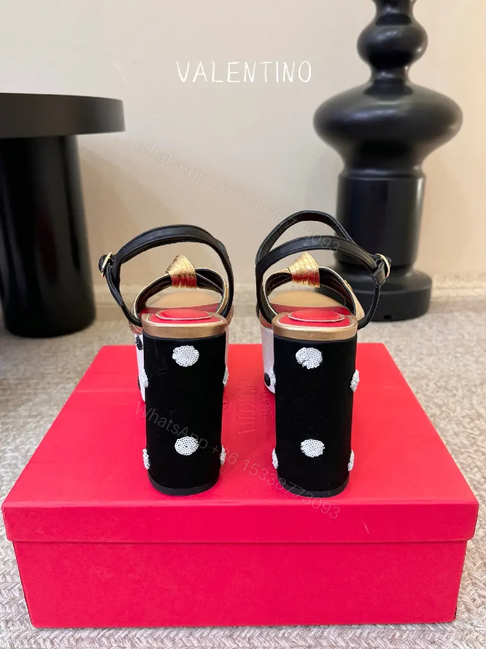 View 5 of Gold Satin Platform Sandal Valentino Style Clutch Block Heel