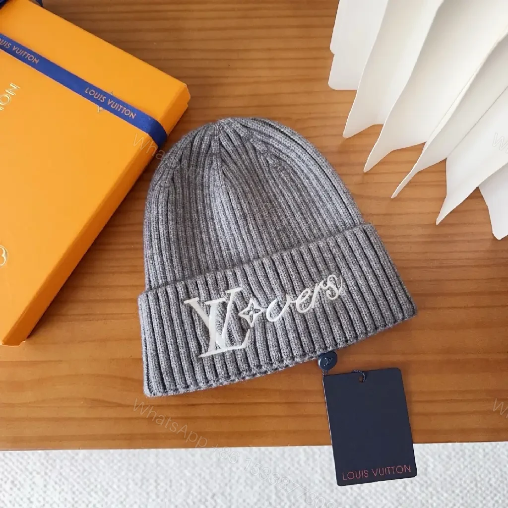 View 5 of Grey Wool Knit Beanie with Subtle LV Logo