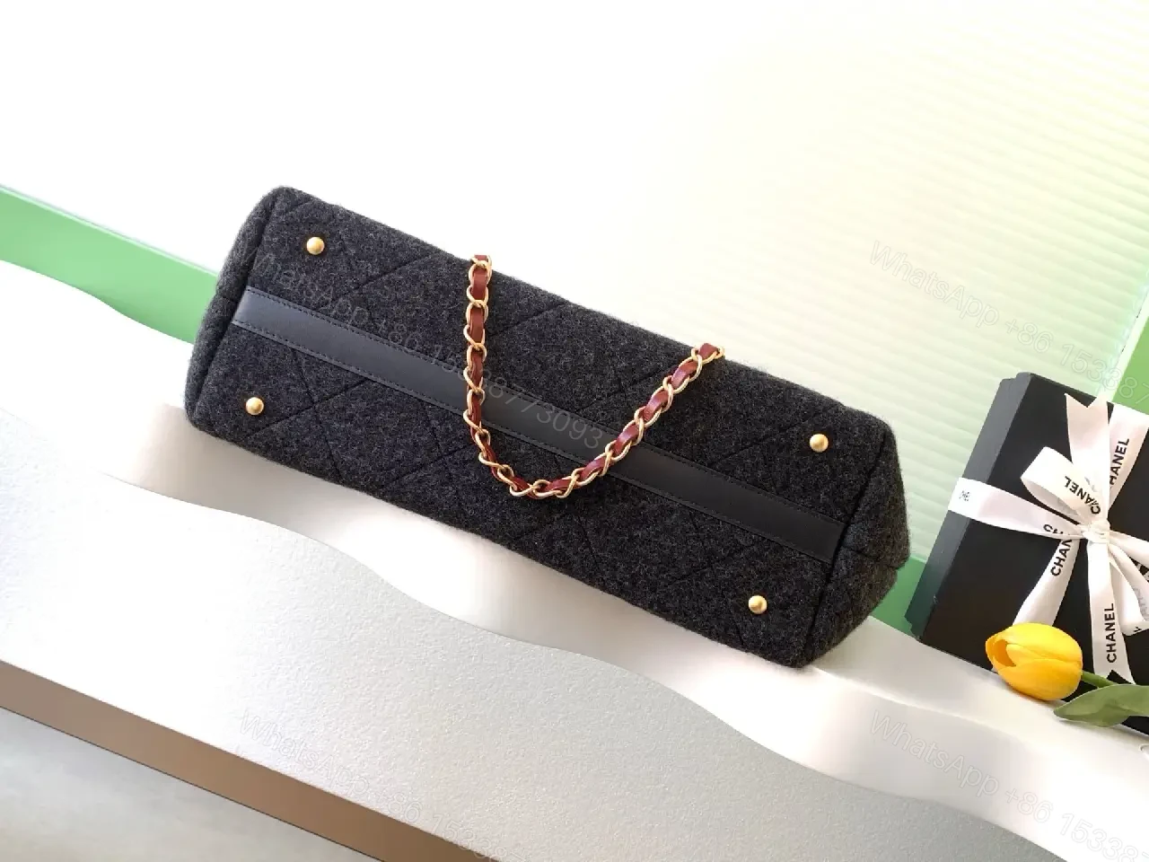 View 6 of Textured Quilted Tote – Wool-Blend with Gold Hardware Tote