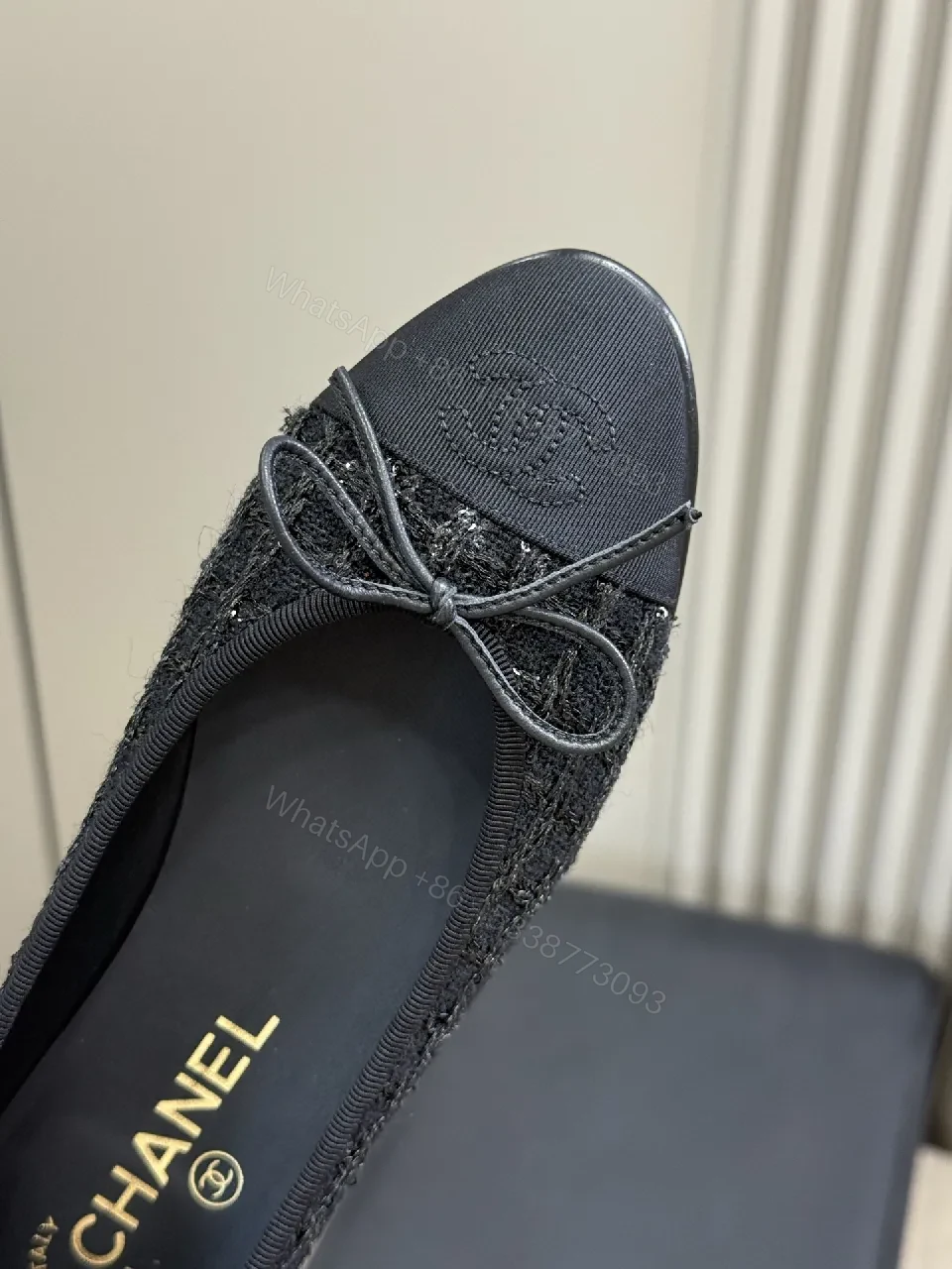 View 7 of Matte Black Textured Ballet Flats with Cushioned Comfort