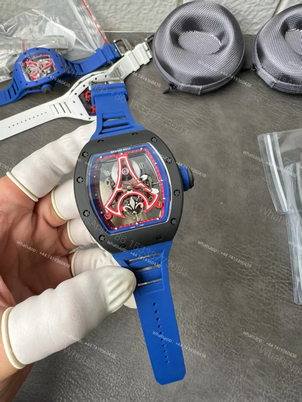 View 11 of Super Clone Richard Mille RM52-03 Paris Saint-Germain Black Ceramic Skeleton Tourbillon 1:1 Replica Watch