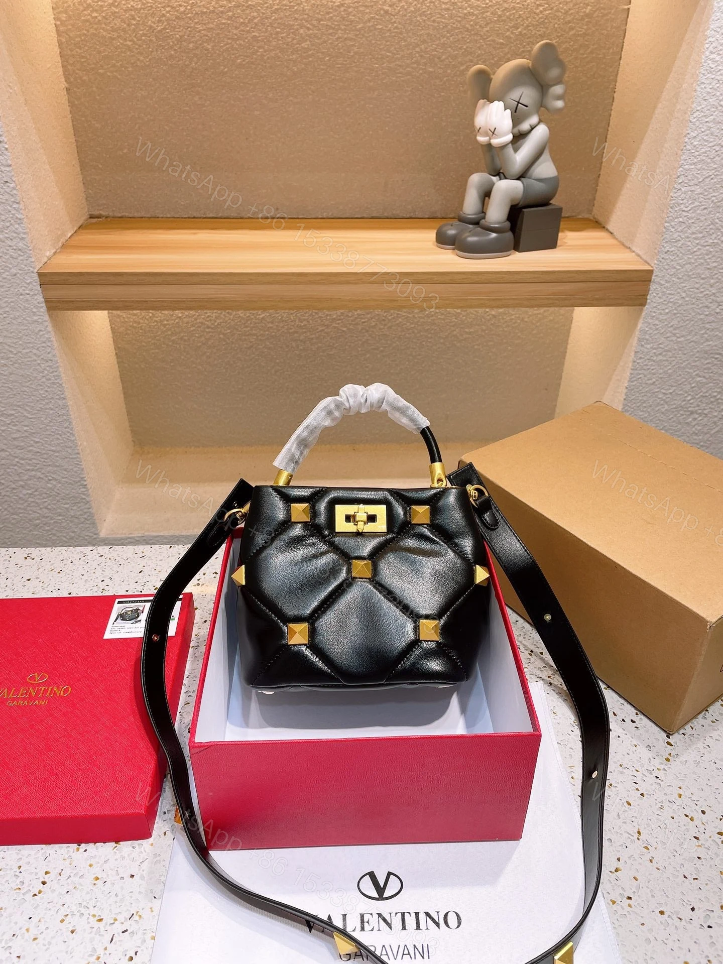 View 2 of VALENTINO ROMAN STUD THE HANDLE BAG 520 IN NAPPA BLACK WB0J39BSF0NO