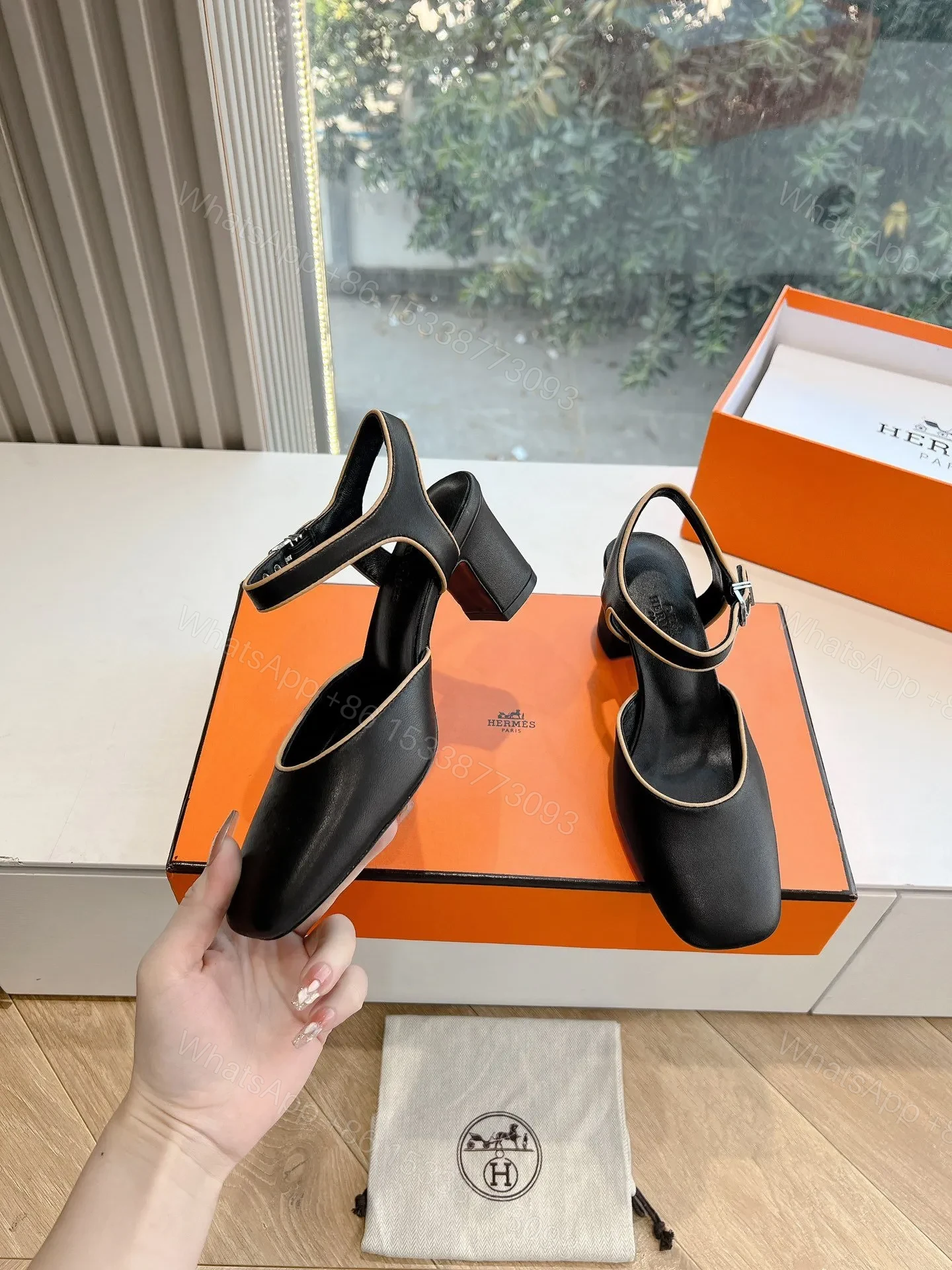 View 5 of Hermes Women Black Leather Trimmed Heels
