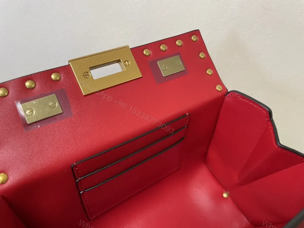 View 7 of Crimson Rockstud Box Bag: Red Calfskin, Luxury Crossbody