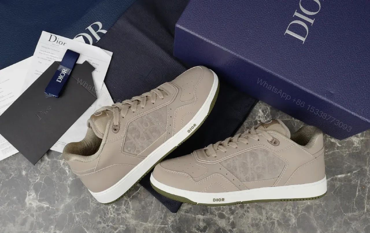 View 4 of Beige Leather Streetwear Sneakers, Low-Top, Dior-inspired