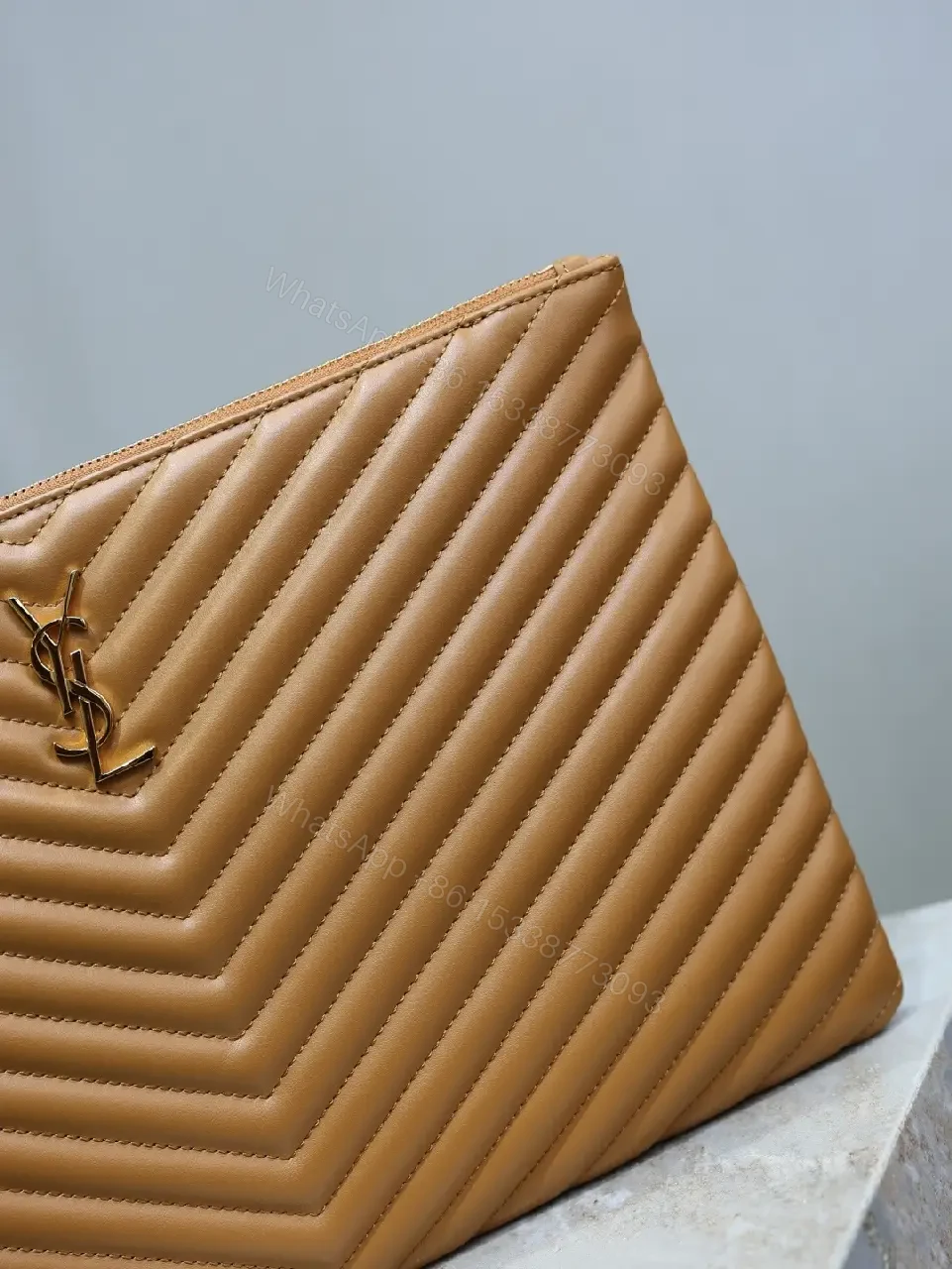 View 9 of Quilted Leather Chevron Clutch with Wrist Strap - Day-to-Night Carry