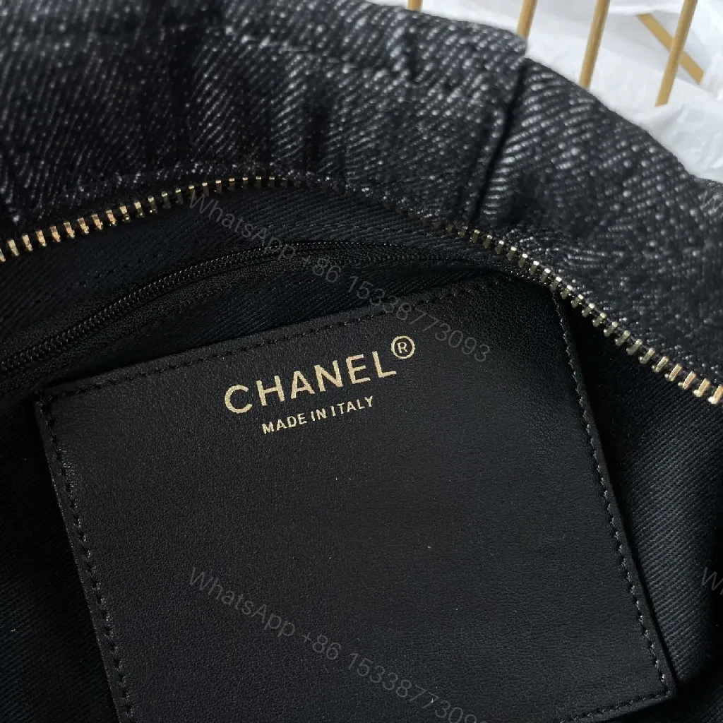 View 6 of Chic Denim Quilt Bag with Gold Hardware