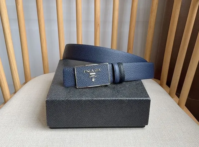 Navy Textured Leather Belt with Brushed Metal Buckle — view 1