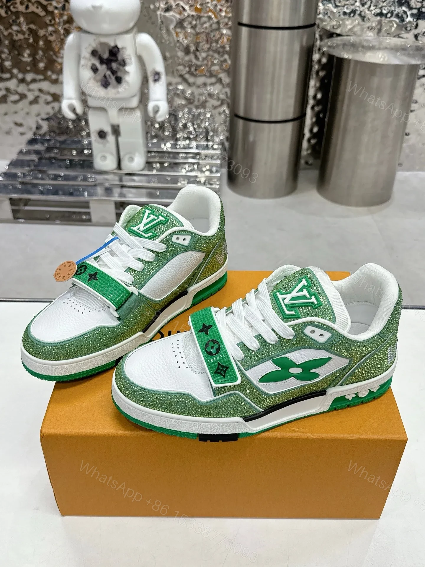 View 5 of LV Women Green White Leather Sneakers