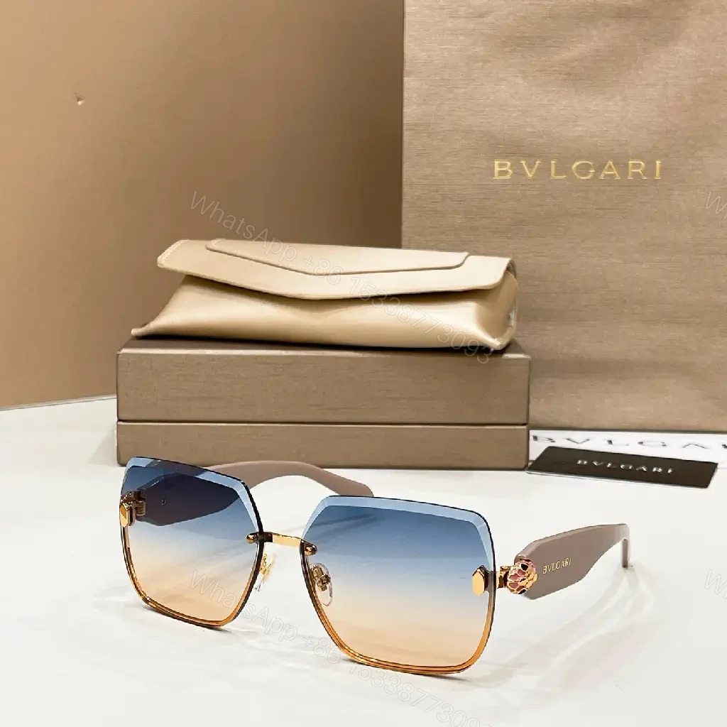 View 7 of Warm Brown Gradient Sunglasses: Gold-Tone Frame, BVLGARI Logo