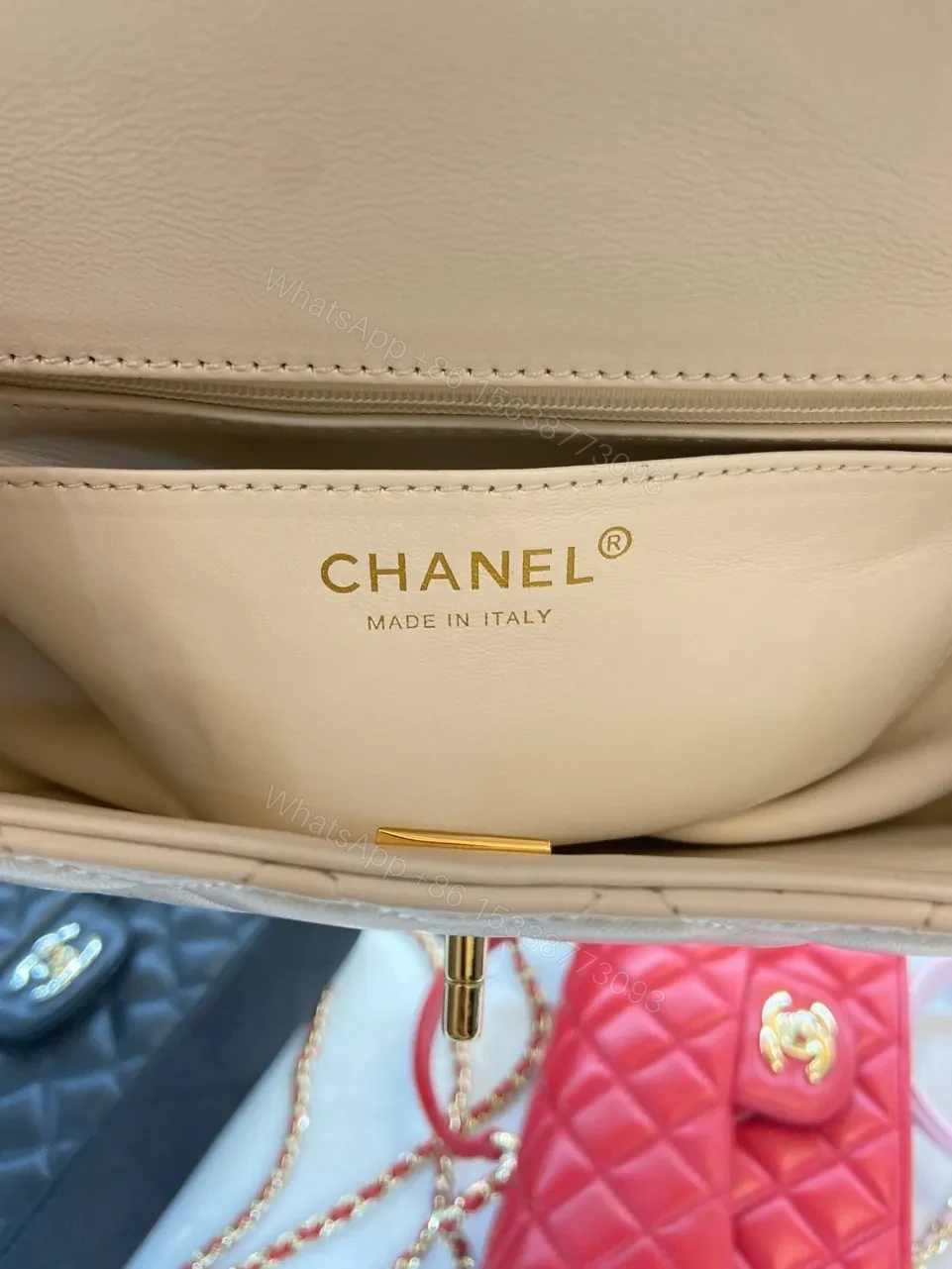 View 6 of Chanel Handle Charm Like Auth Handbags Lock Gold Demi White 20x12cm