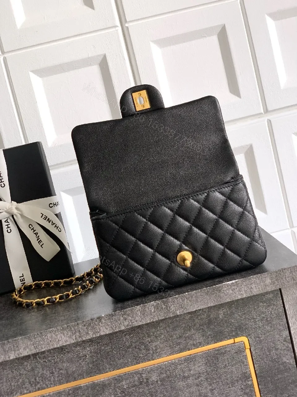 View 4 of Chic Quilted Flap Bag with Gold Chain Handle