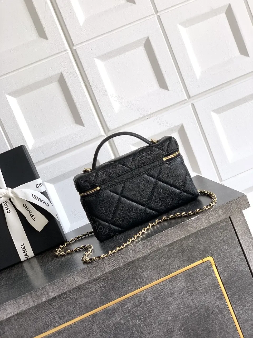 View 2 of Compact Quilted Luxury Bag with Gold Hardware, Crossbody Style