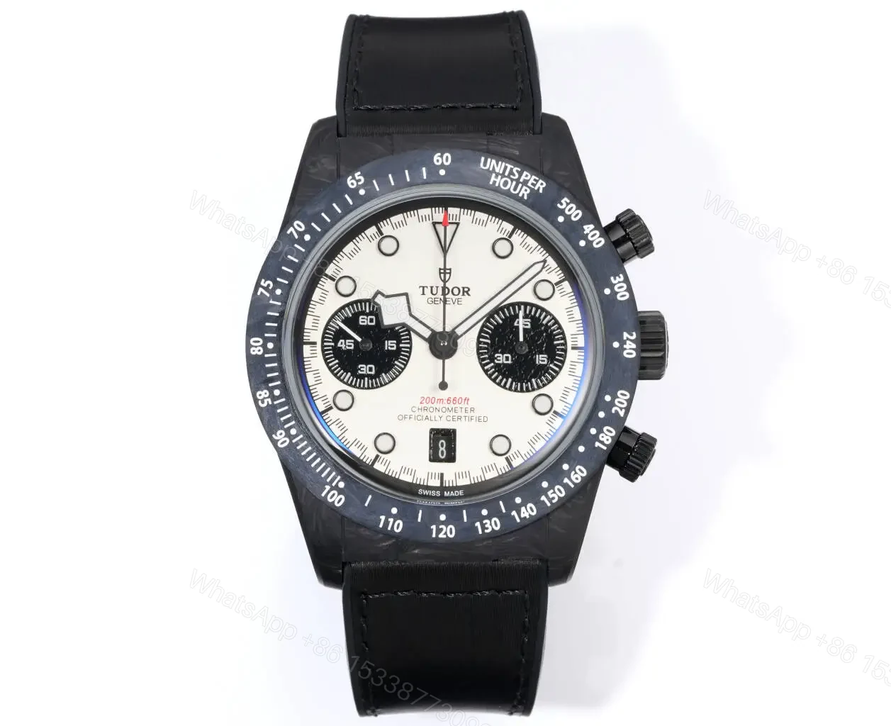 Tudor Chronograph Watch White Dial Black Subdial Carbon Case Strap Premium 42MM M7937KN-0001 — view 1