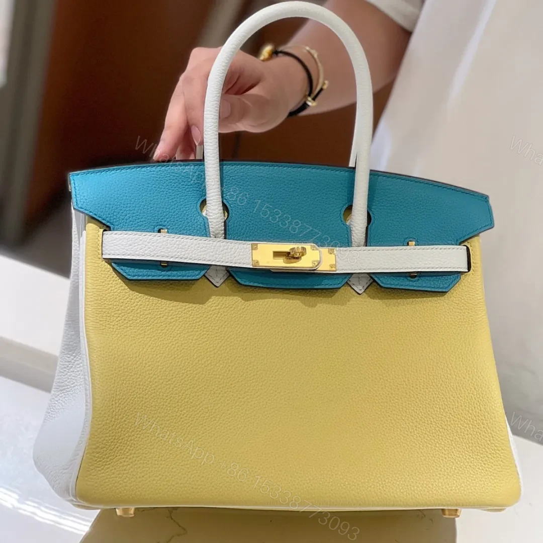 HN Lime, Bleu de Galice and Gris Perle Chèvre Tri-Color HSS 25 Brushed Gold Hardware — view 1