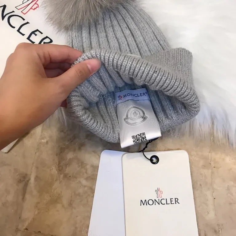 View 7 of Cozy Grey Moncler Beanie: Premium Knit Warmth & Logo Style