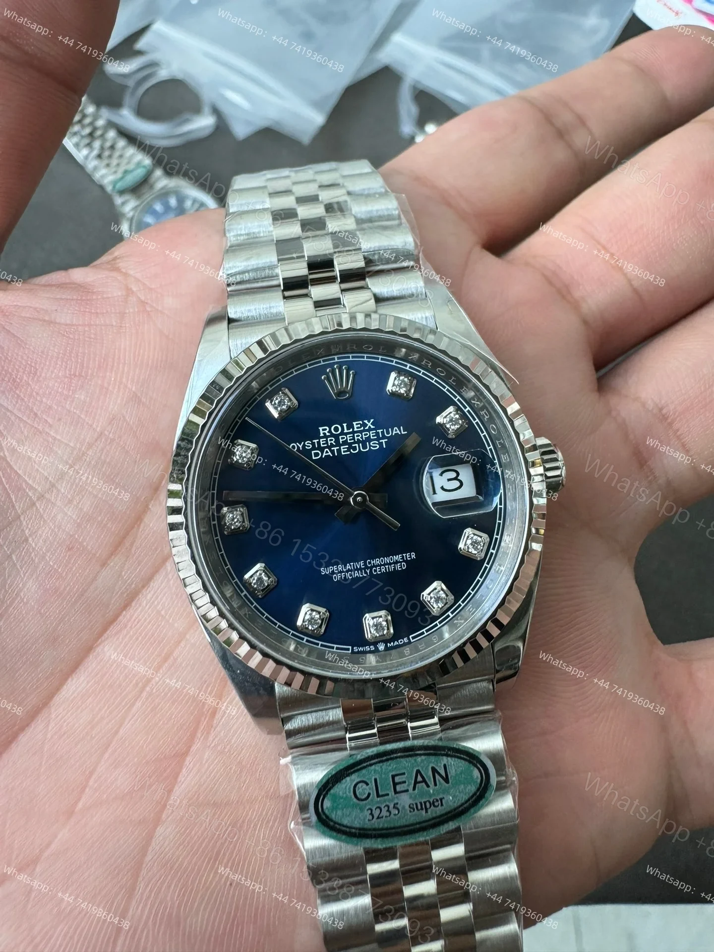 View 5 of Rolex Datejust M126234-0037 Blue Diamond Dial 1:1 Replica Jubilee 36MM 3235 Movement Super Clone Watch