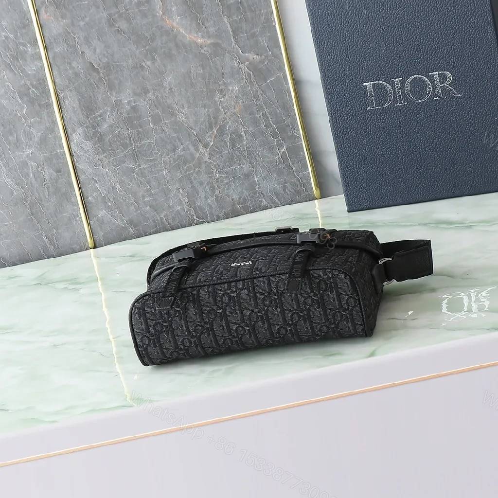 View 2 of Monochrome Jacquard Messenger: Structured, Subtle Luxury Bag