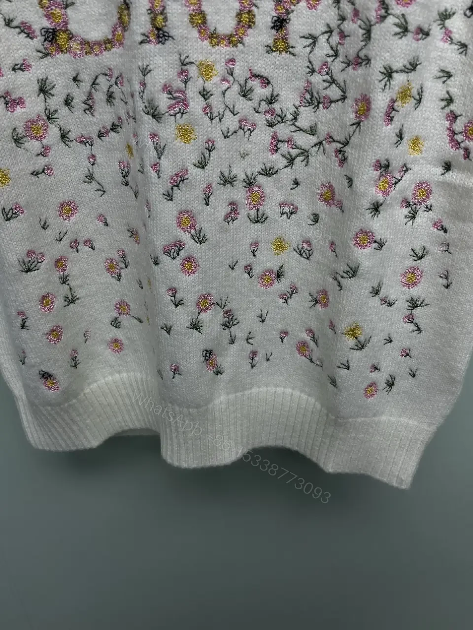 View 6 of Luxe Knit Top: Embroidered Logo with Floral Sparkle