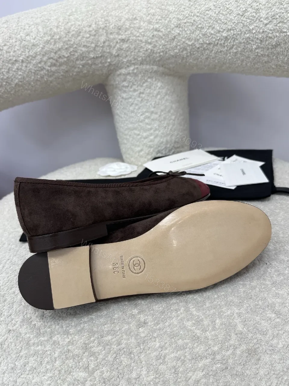 View 8 of Two-Tone Velvet Ballet Flats: Signature Crest Detail, Luxury