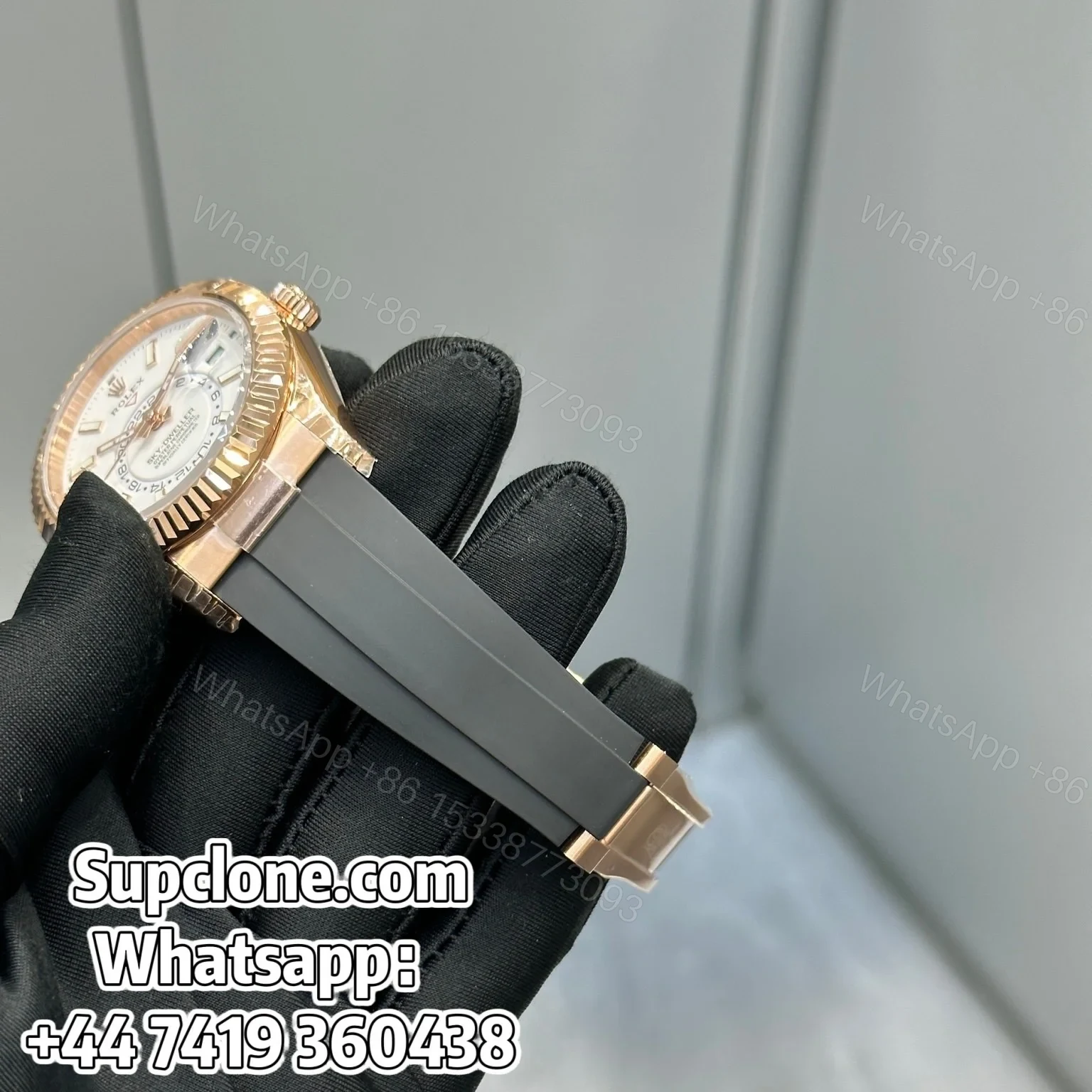 View 3 of Rolex Sky-Dweller 42mm Super Clone 1:1 – Rose Gold White Dial Oysterflex Strap