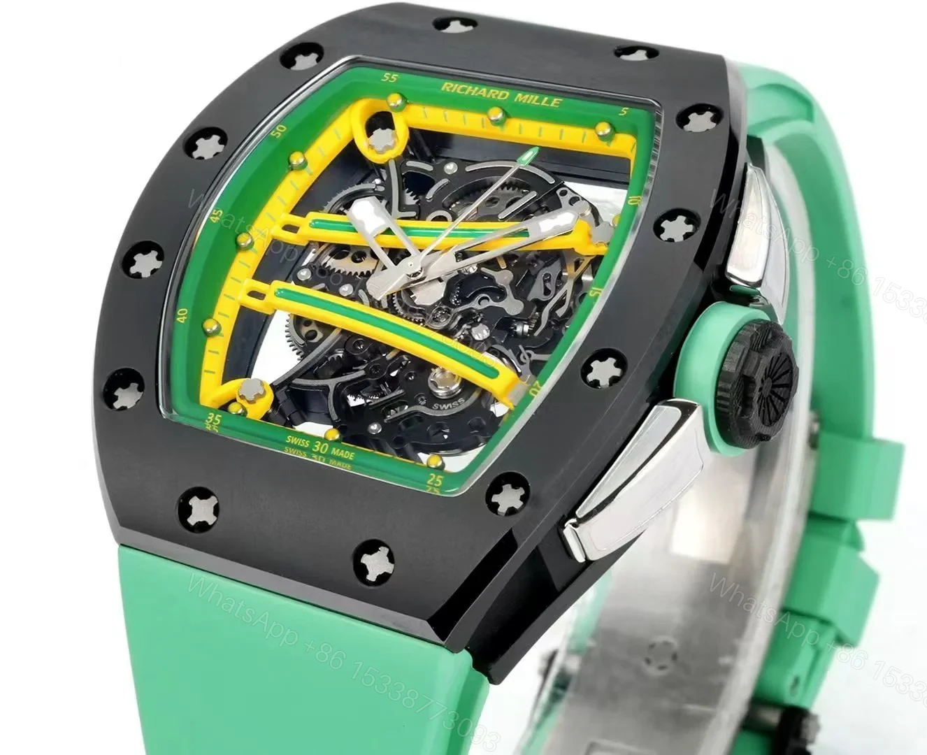 View 4 of Richard Mille RM61-01 Watch Mint Green Strap TZP-N Zirconia Ceramic NTPT Carbon Fiber Skeleton Dial RMUL2 Manual Winding Movement Sports Edition RM61-01-MGS-TZP-RMUL2