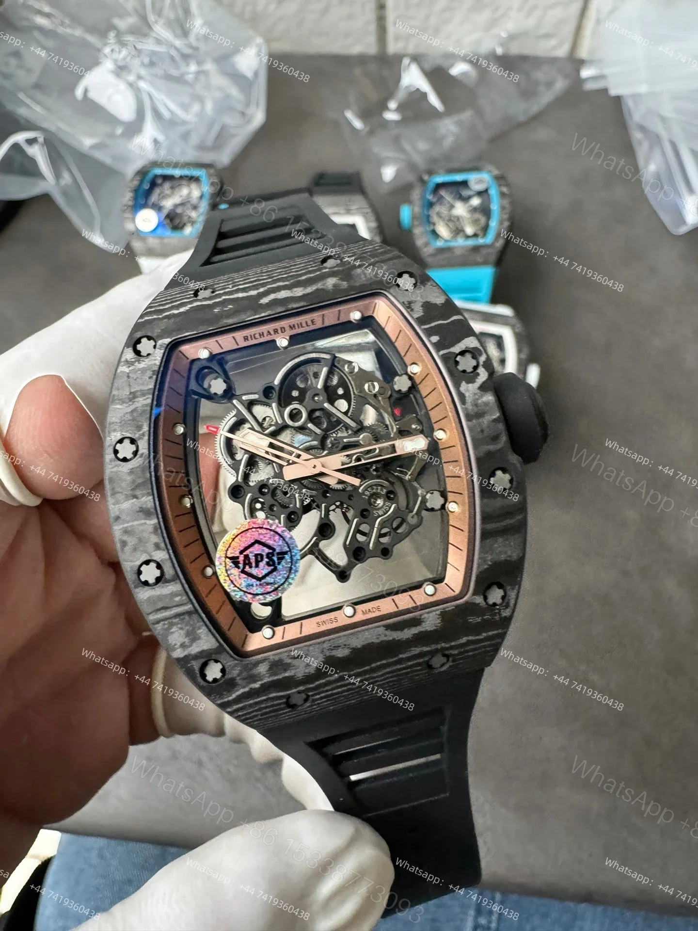 Super Clone Richard Mille RM 055 Carbon TPT Rose Gold Skeleton 1:1 Replica Watch — view 1