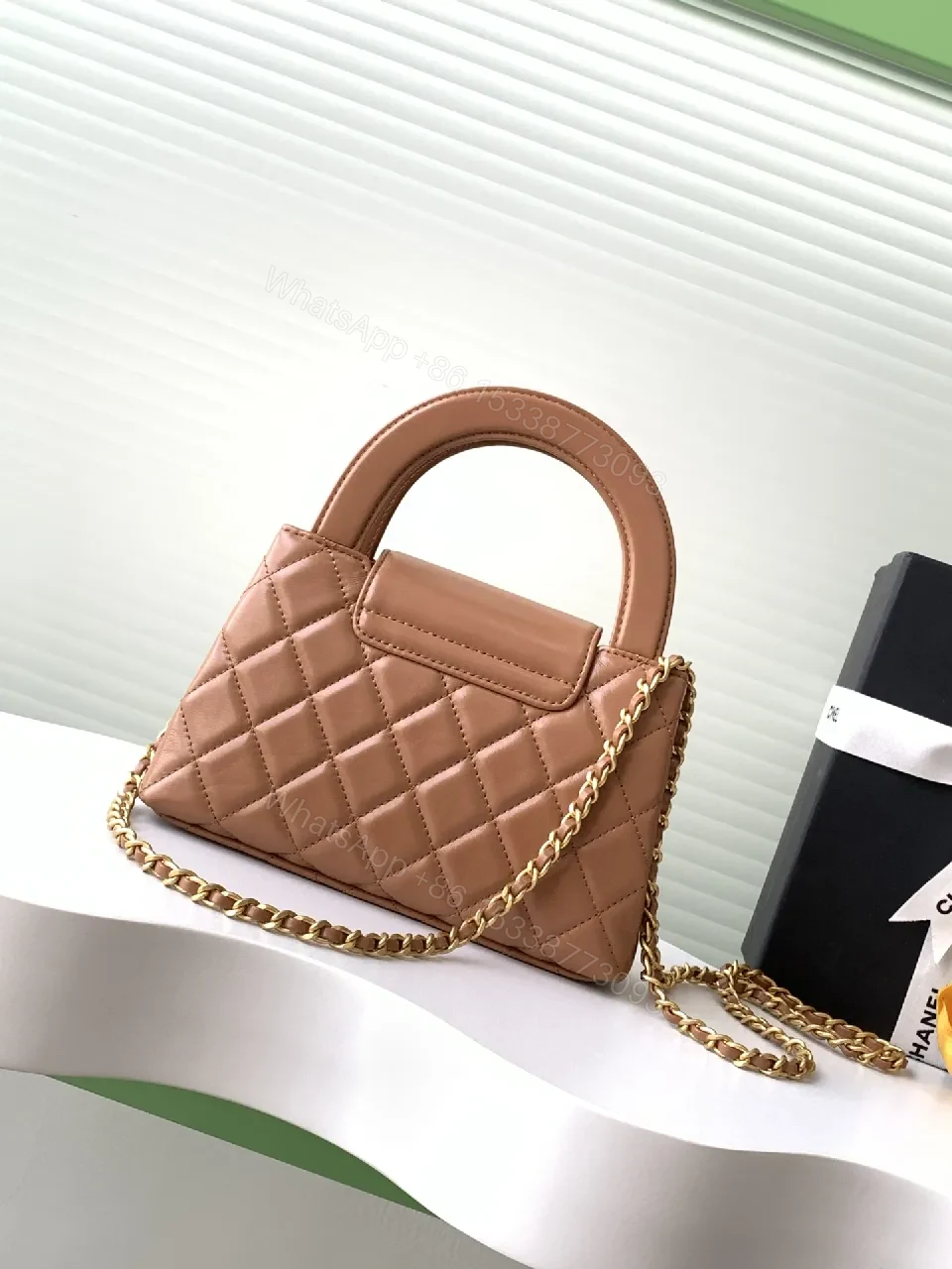 View 4 of Warm Caramel Quilted Leather Crossbody Bag - Structured Luxe