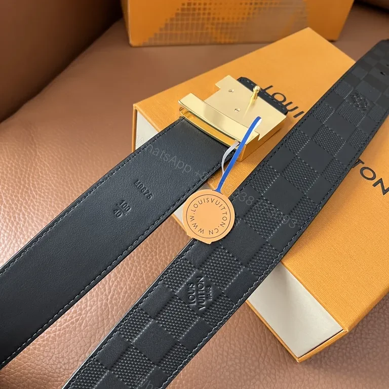View 8 of Checkerboard LV Belt: Signature Emblem Leather-Style Accessory