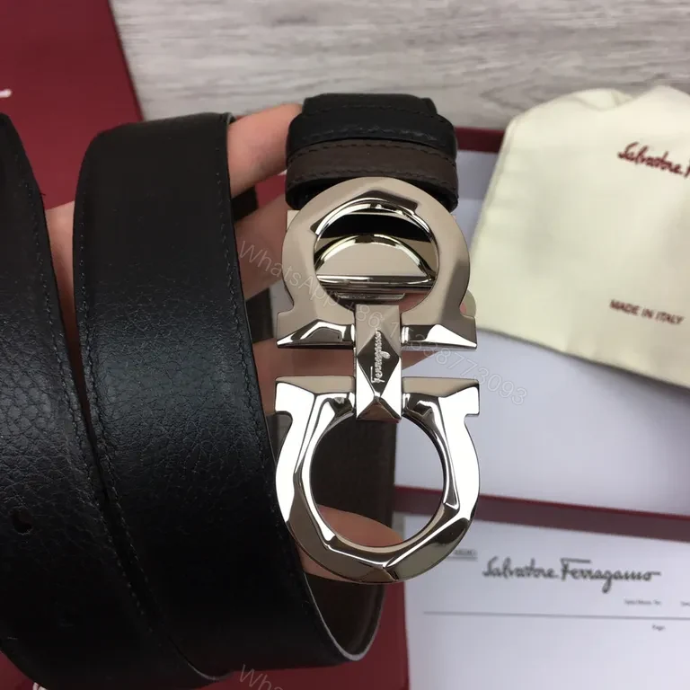 View 3 of Bold Gancini Belt with Silver Buckle - Ferragamo Signature Leather Belt