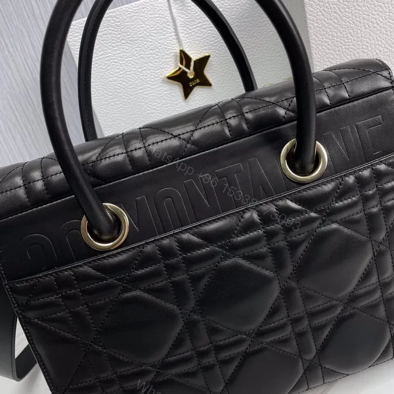 View 5 of Black Leather Quilted Handbag with Gold Dior Emblem - Luxury Everyday
