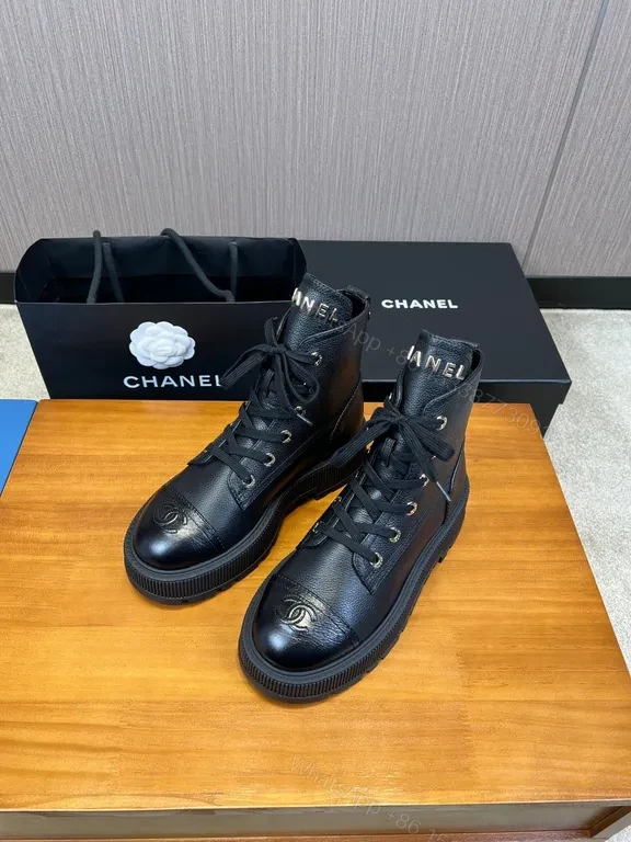 View 3 of Chic Leather Combat Boots: Subtle Logo, All-Day Comfort