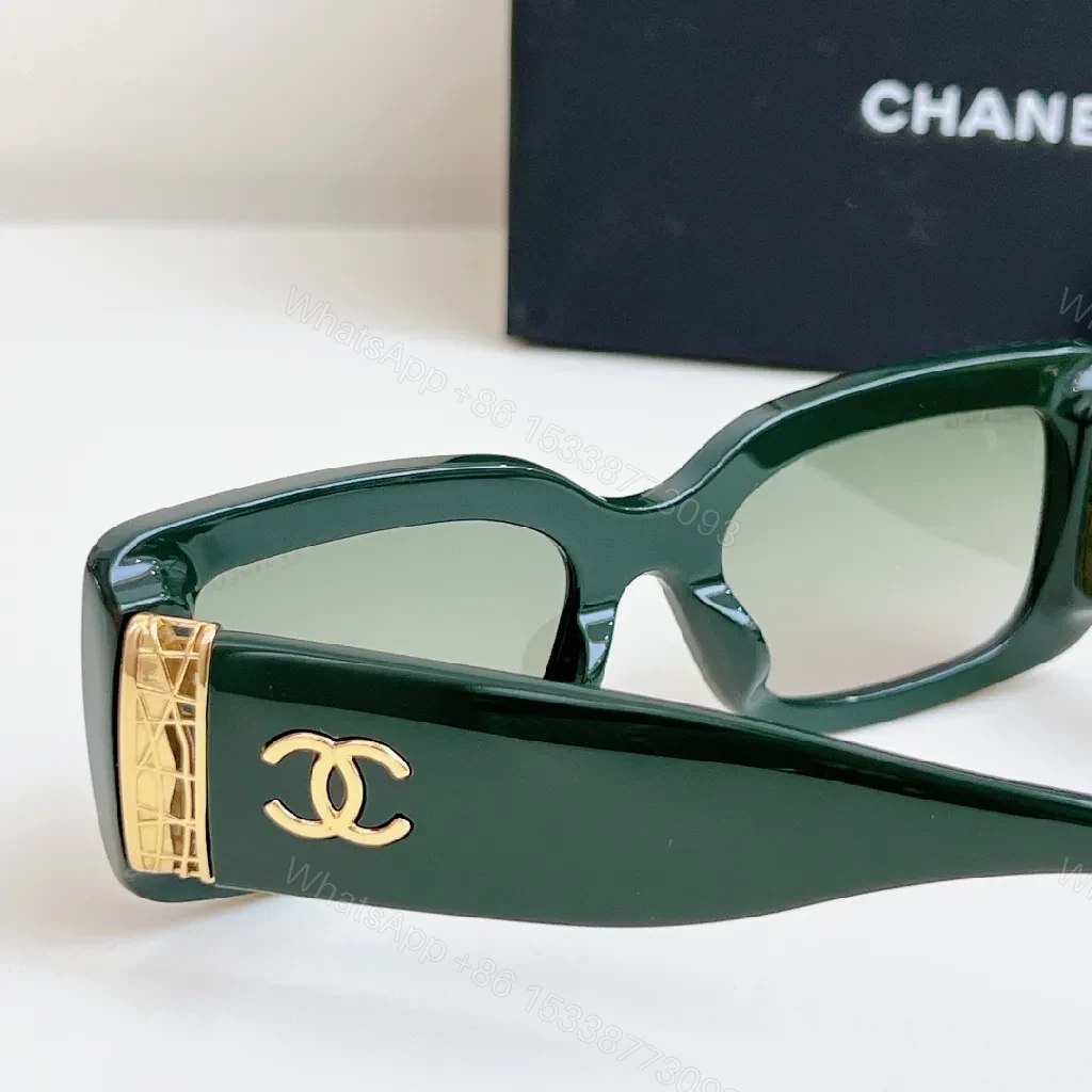 View 3 of Forest Green Acetate Designer-Style Sunglasses with Gold Logo Detailing
