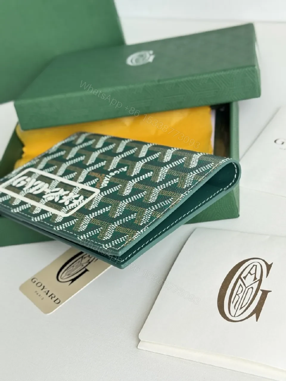 View 7 of Green Canvas Compact Wallet – Signature Pattern, Bi-Fold Luxury