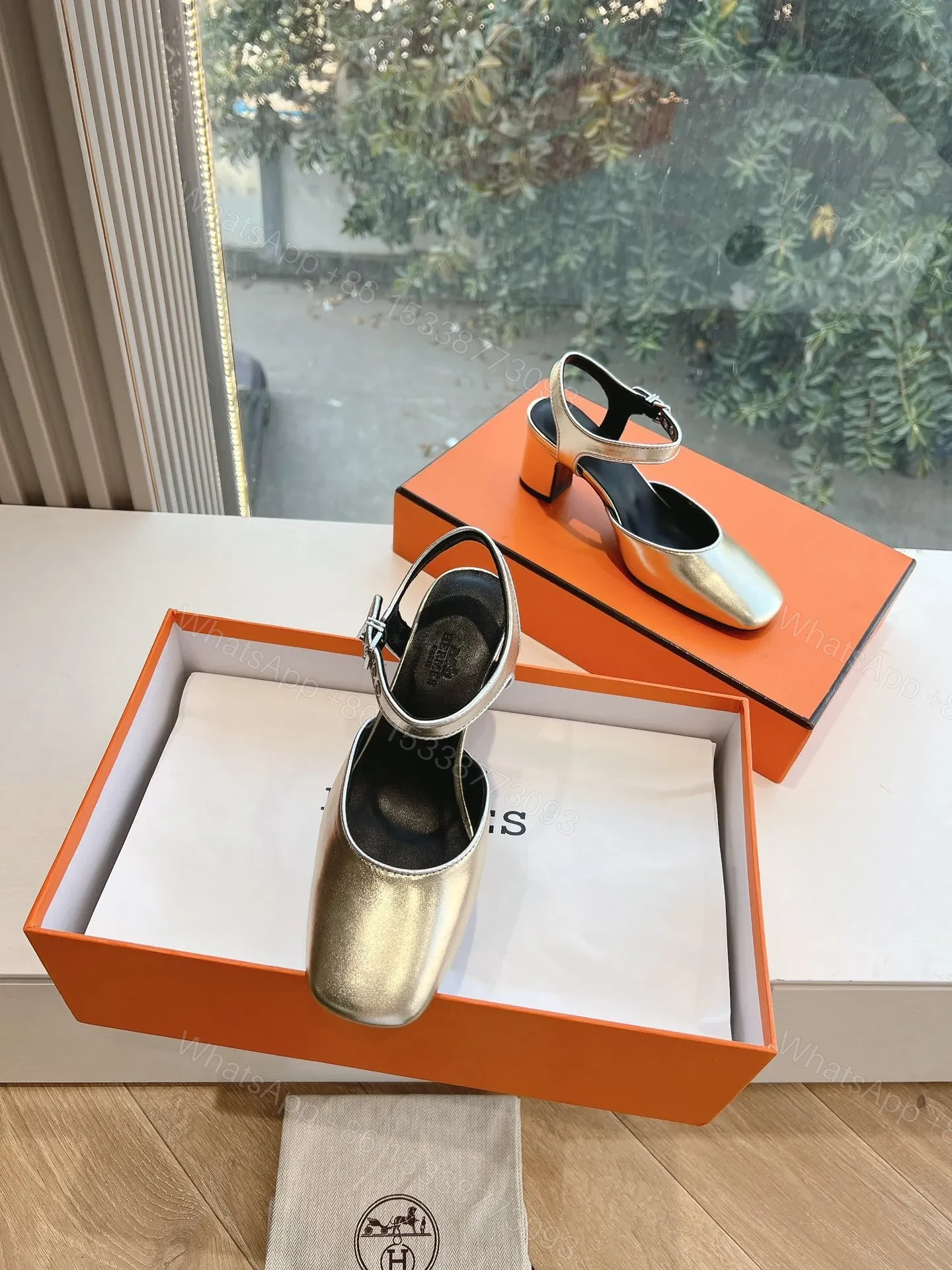 View 4 of Hermes Women Silver Leather Square Toe Heels