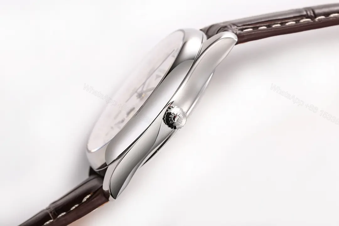 View 7 of Longines Master Collection Moon Phase 40mm Watch Silver Dial Blue Hands Brown Leather Strap