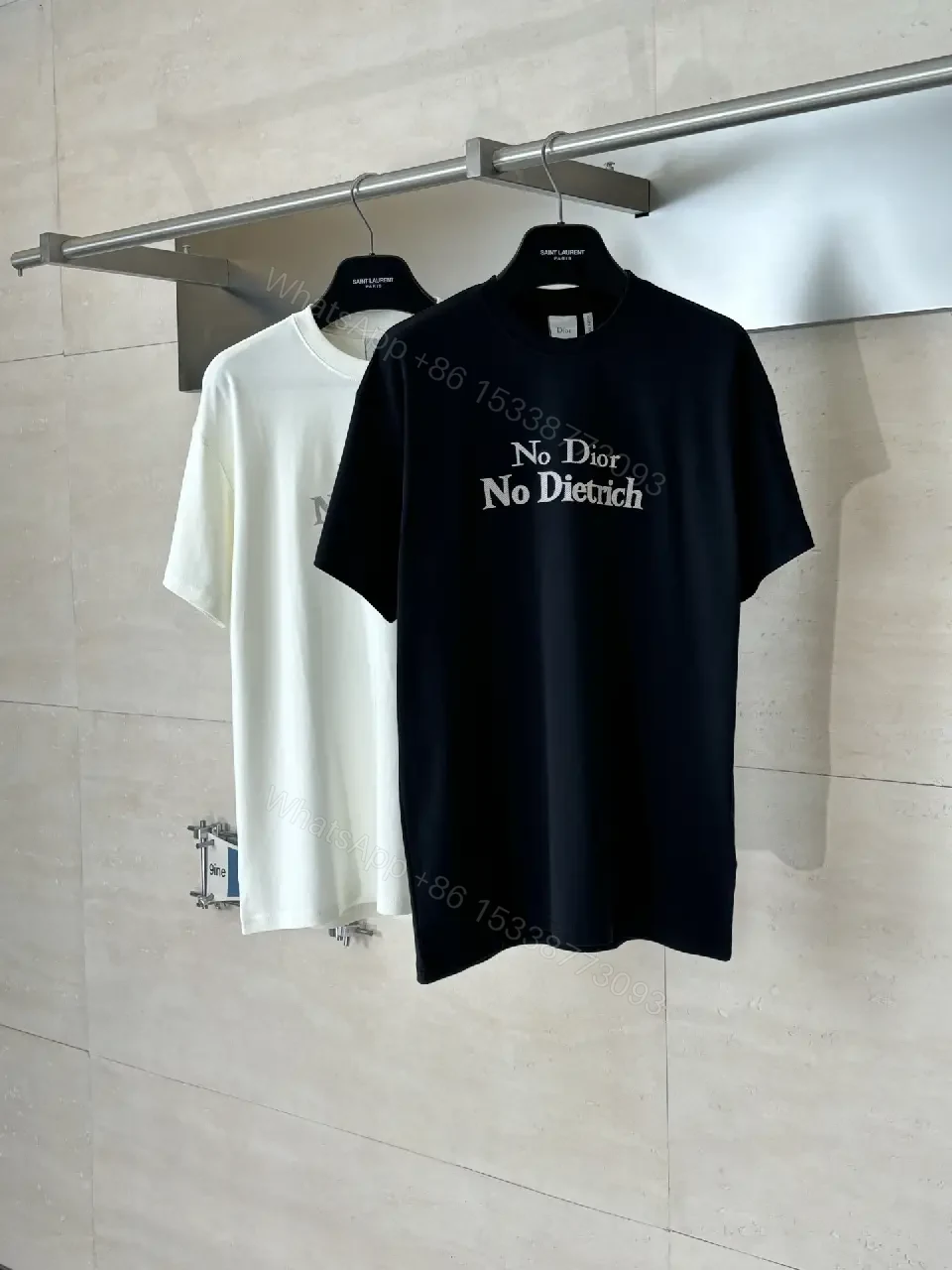 View 10 of Minimalist Black Cotton Tee with Bold No Dior No Dietrich Statement