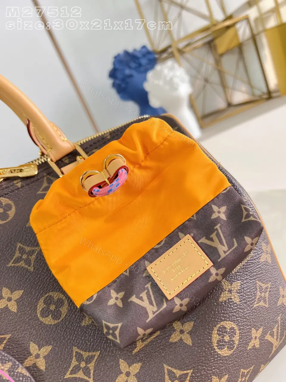 View 5 of Orange Accent Monogram Handbag - Structured Luxury Tote