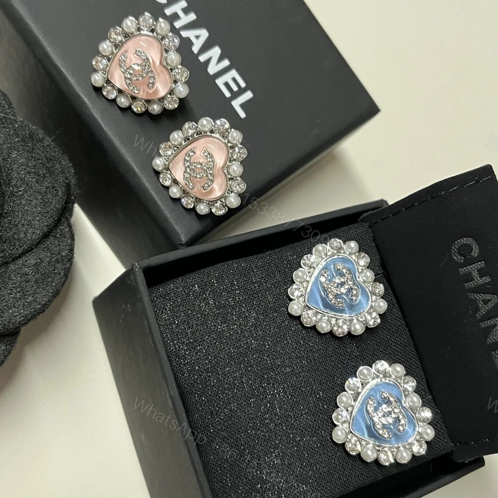 View 6 of CHANEL HEART MOTIF AND CRYSTAL EARRINGS IN BLUE