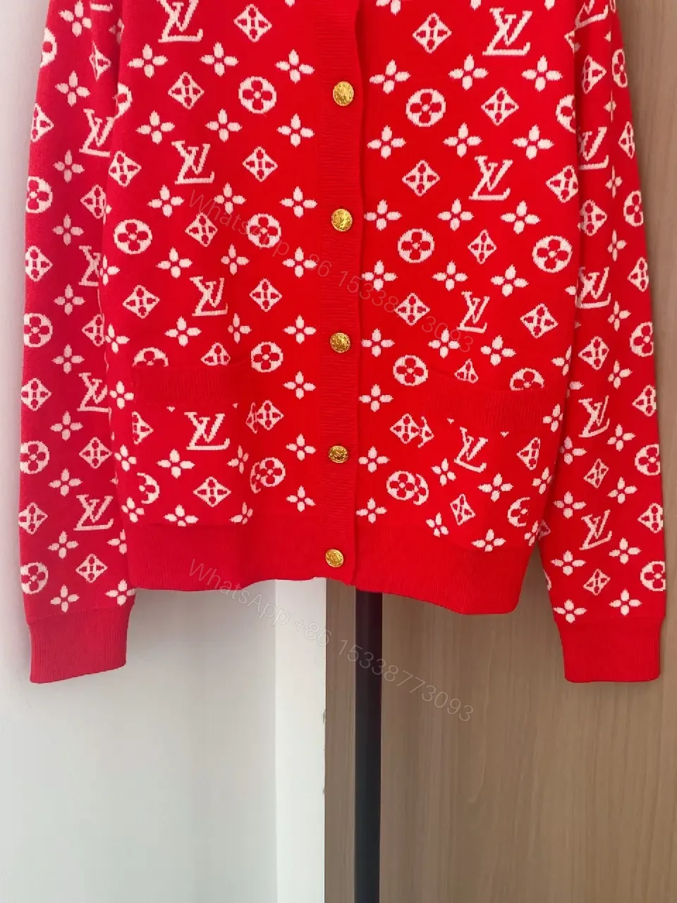 View 6 of Bold Red Cardigan Knit with Gold Button Details