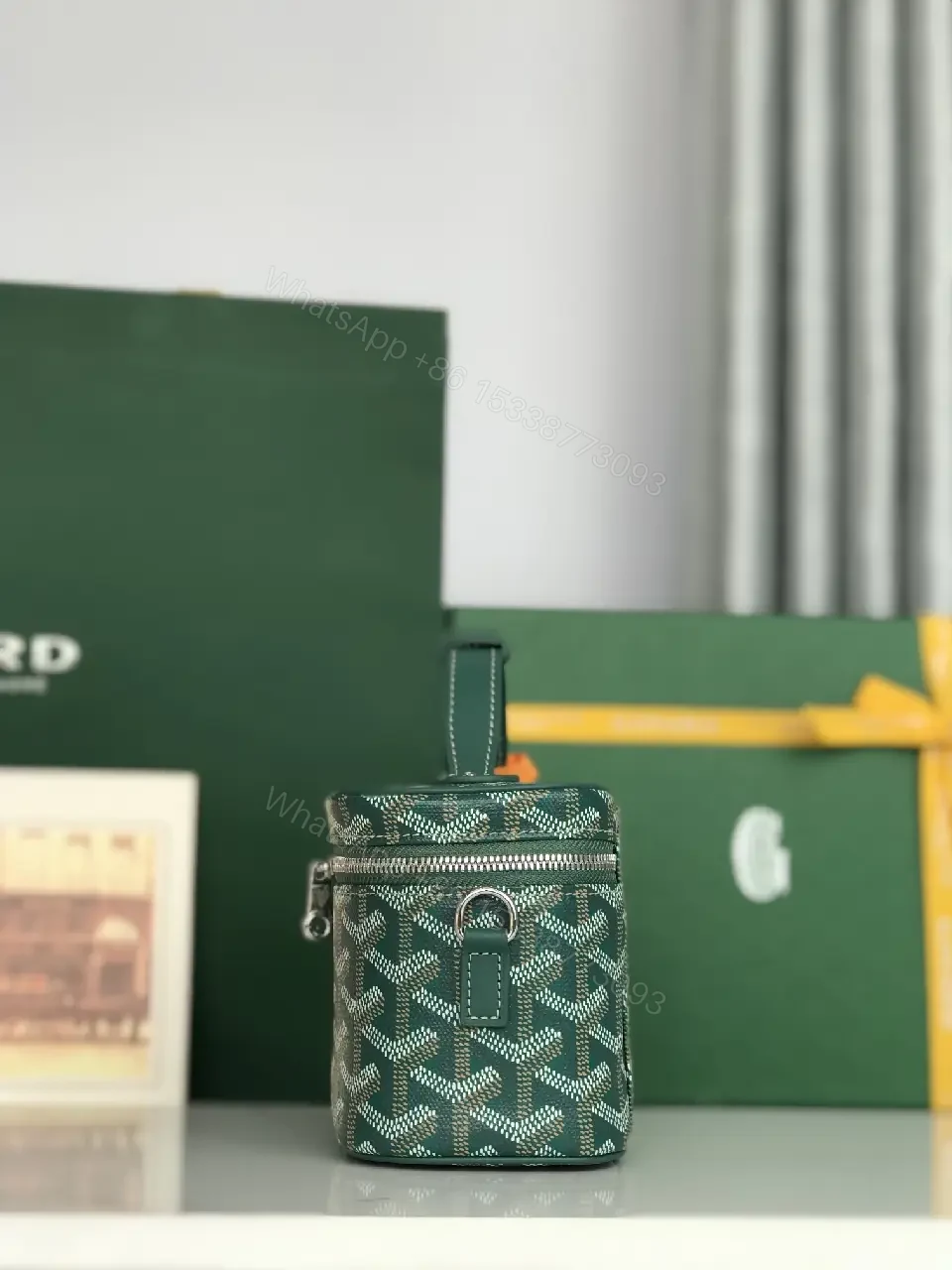 View 5 of Goyard-Inspired Textured Compact Case with Luxe Hardware