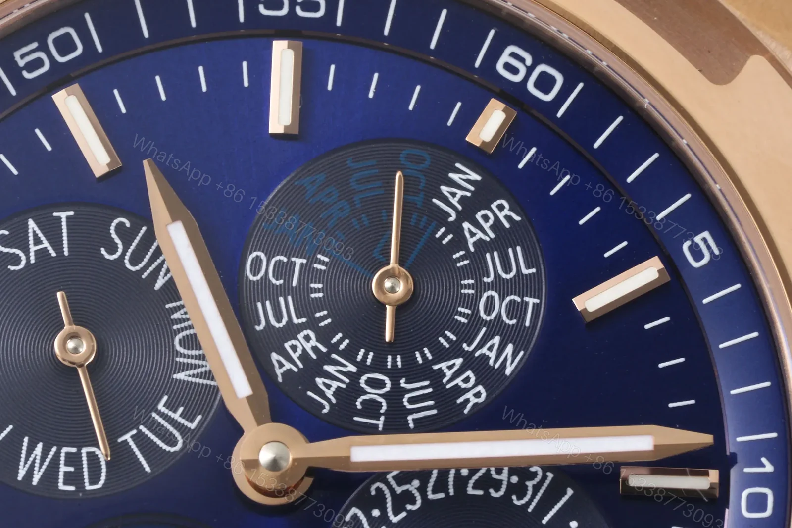 View 3 of JJ Factory Vacheron Constantin Overseas Perpetual Calendar 4300V Rose Gold Watch with Blue Dial and Interchangeable Strap System