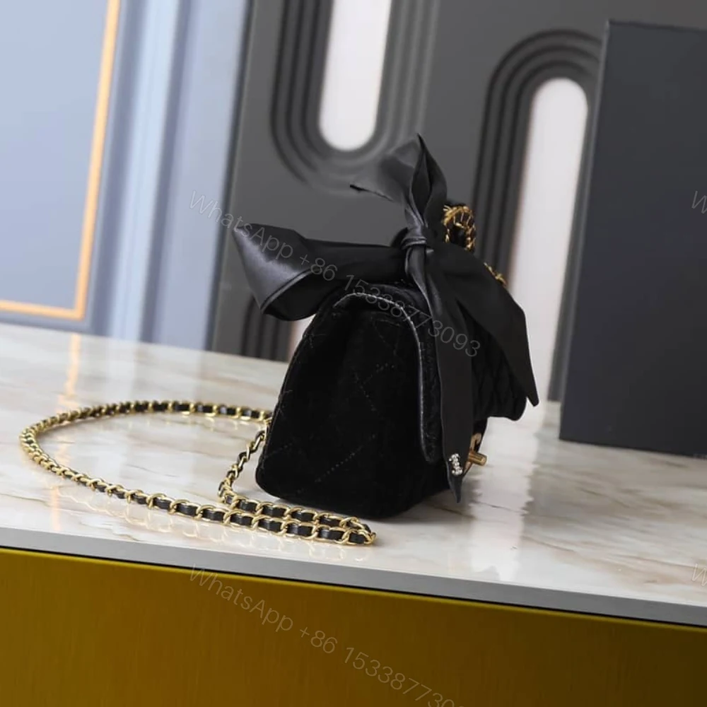 View 3 of Chanel Mini Flap Bag With Top Handle Velvet Silk And Gold Tone Metal Black 20Cm As5875 B22481 94305
