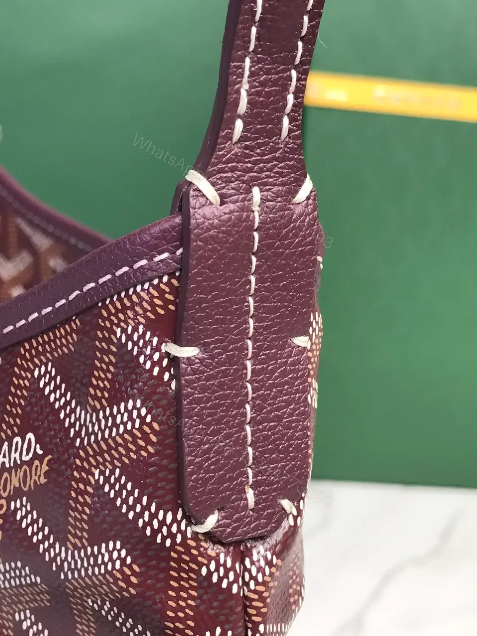 View 4 of Structured Bur Burgundy Handbag: Patterned, Leather-Feel Canvas, Structured Carryall