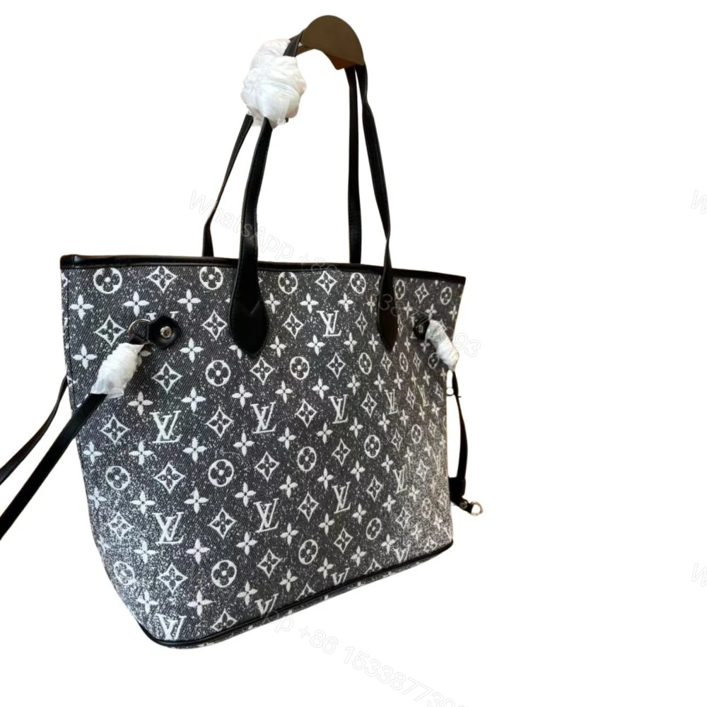 View 3 of Louis Vuitton Neverfull MM Monogram Jacquard Denim Totes Bag Grey 31cm M21465