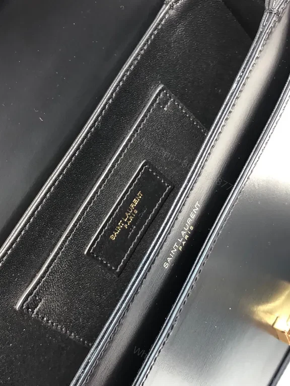 View 9 of Black Leather Clutch with Gold YSL Monogram