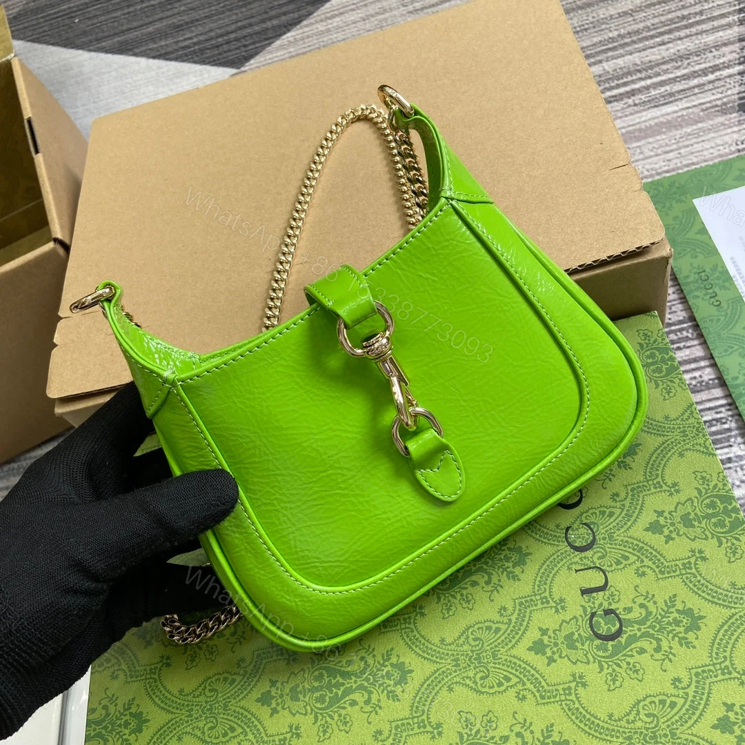 View 4 of JACKIE NOTTE MINI BAG 19 IN LIME GREEN CRACKED LACQUER CALFSKIN GOLD HARDWARE